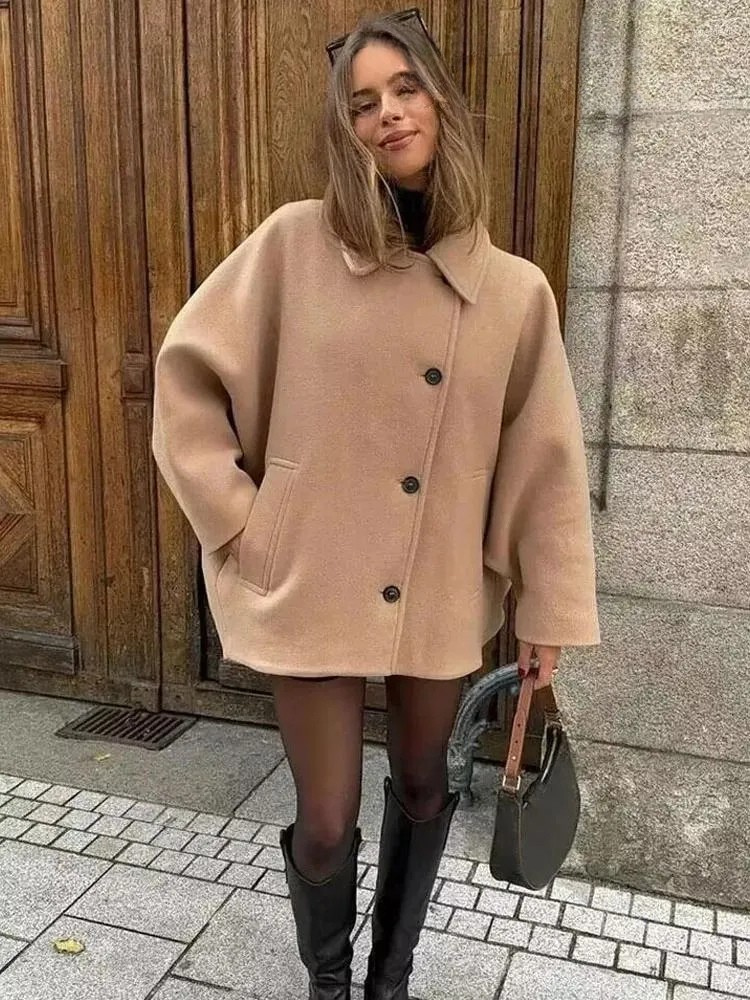 Elegante Vrouwen Oversized Winter Peacoat Jas Met Knoopsluiting