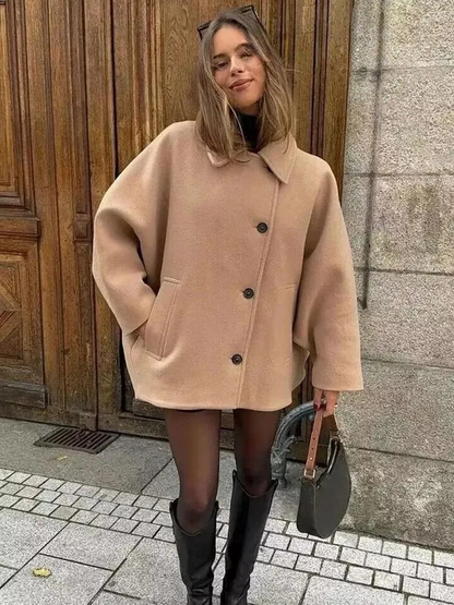 Elegante Vrouwen Oversized Winter Peacoat Jas Met Knoopsluiting