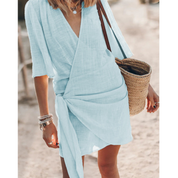 Linen Beach Dress for Women with Wrap Design