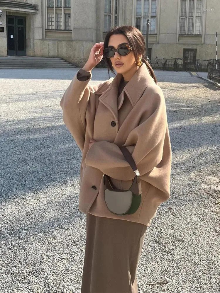 Elegante Vrouwen Oversized Winter Peacoat Jas Met Knoopsluiting