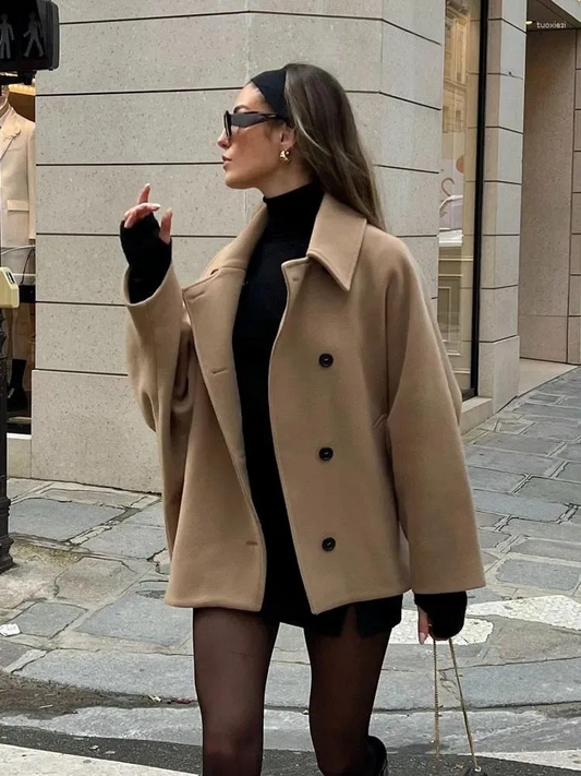 Elegante Vrouwen Oversized Winter Peacoat Jas Met Knoopsluiting