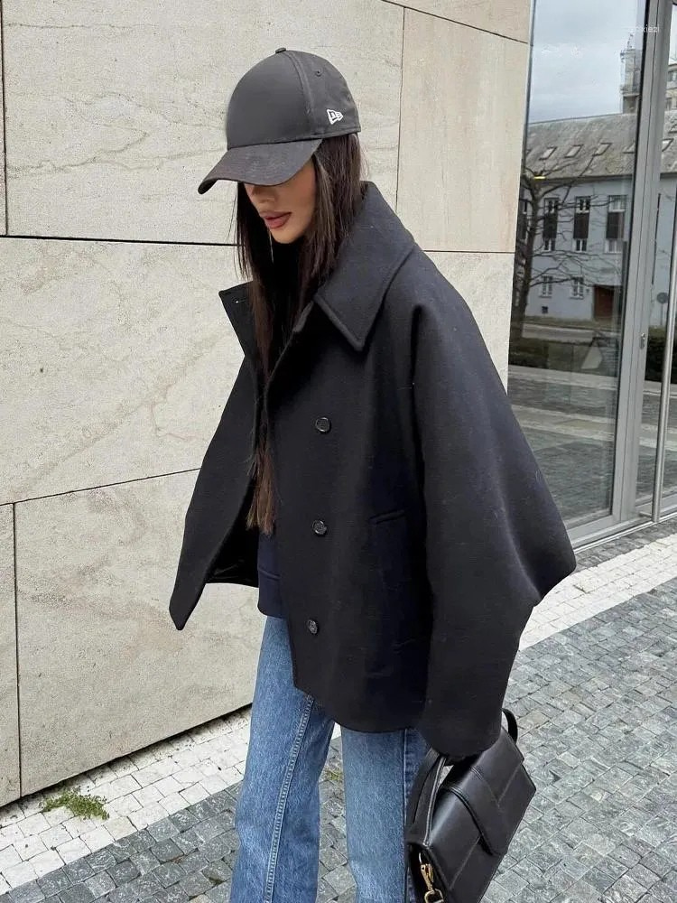 Elegante Vrouwen Oversized Winter Peacoat Jas Met Knoopsluiting