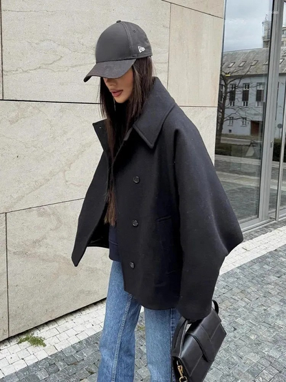 Elegante Vrouwen Oversized Winter Peacoat Jas Met Knoopsluiting