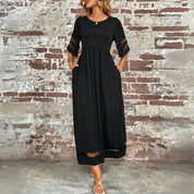Elegant Maxi Party Dress for Women with Mesh Sleeves and Pockets