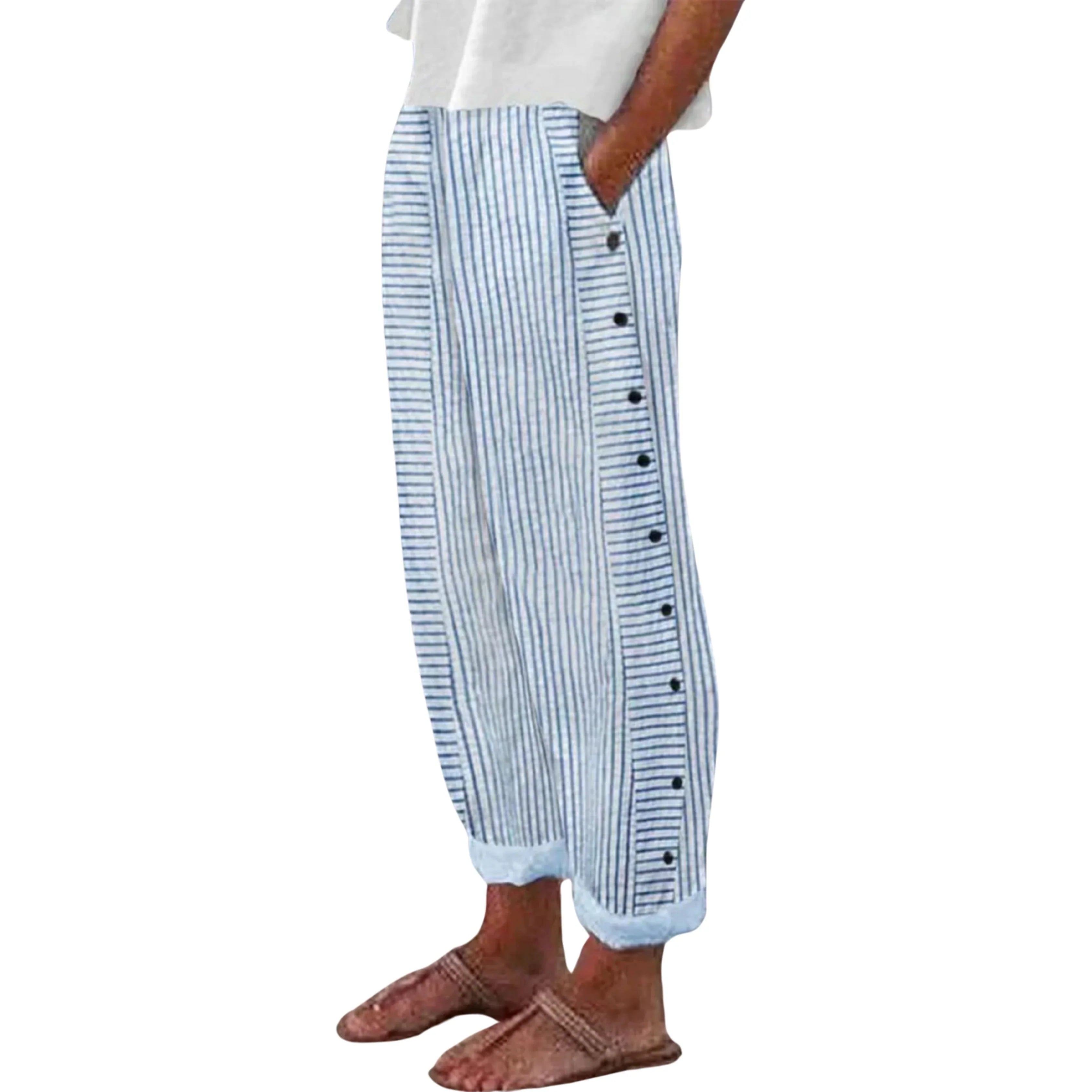 Summer Striped Pants for Women with Straight Legs
