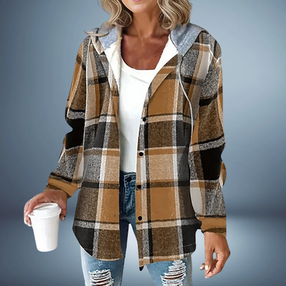Geruite Oversized Jas met Capuchon voor Vrouwen
