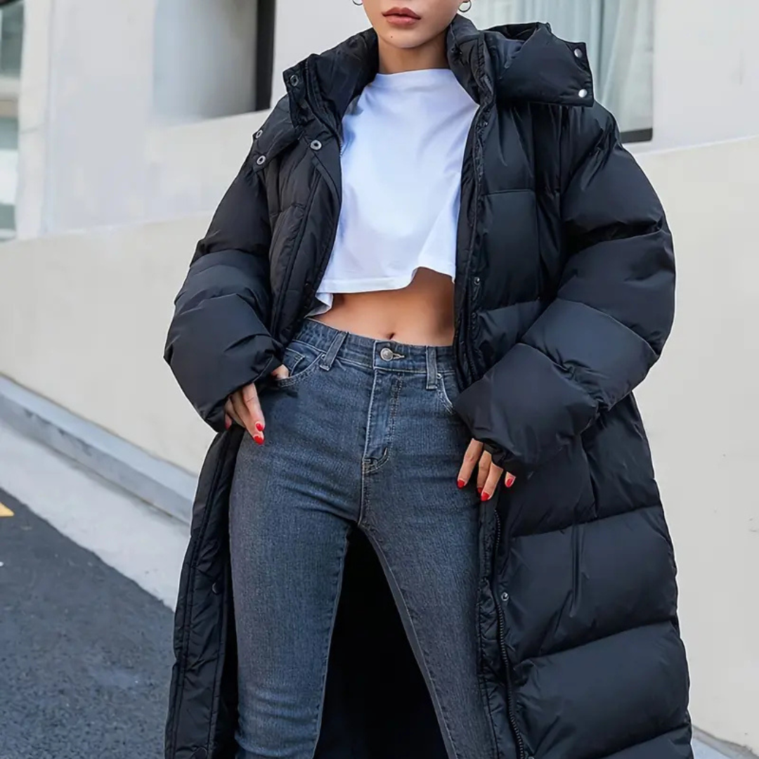 Puffer Winterjas met Capuchon en Rits voor Dames Lang Model