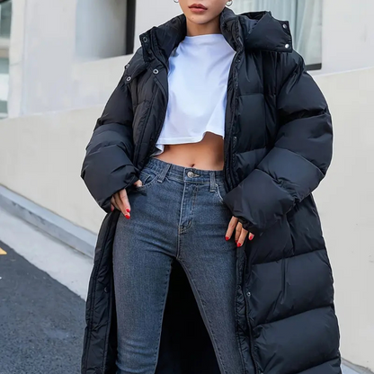 Puffer Winterjas met Capuchon en Rits voor Dames Lang Model