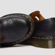 Black double buckle leather mary jane shoes with chunky sole