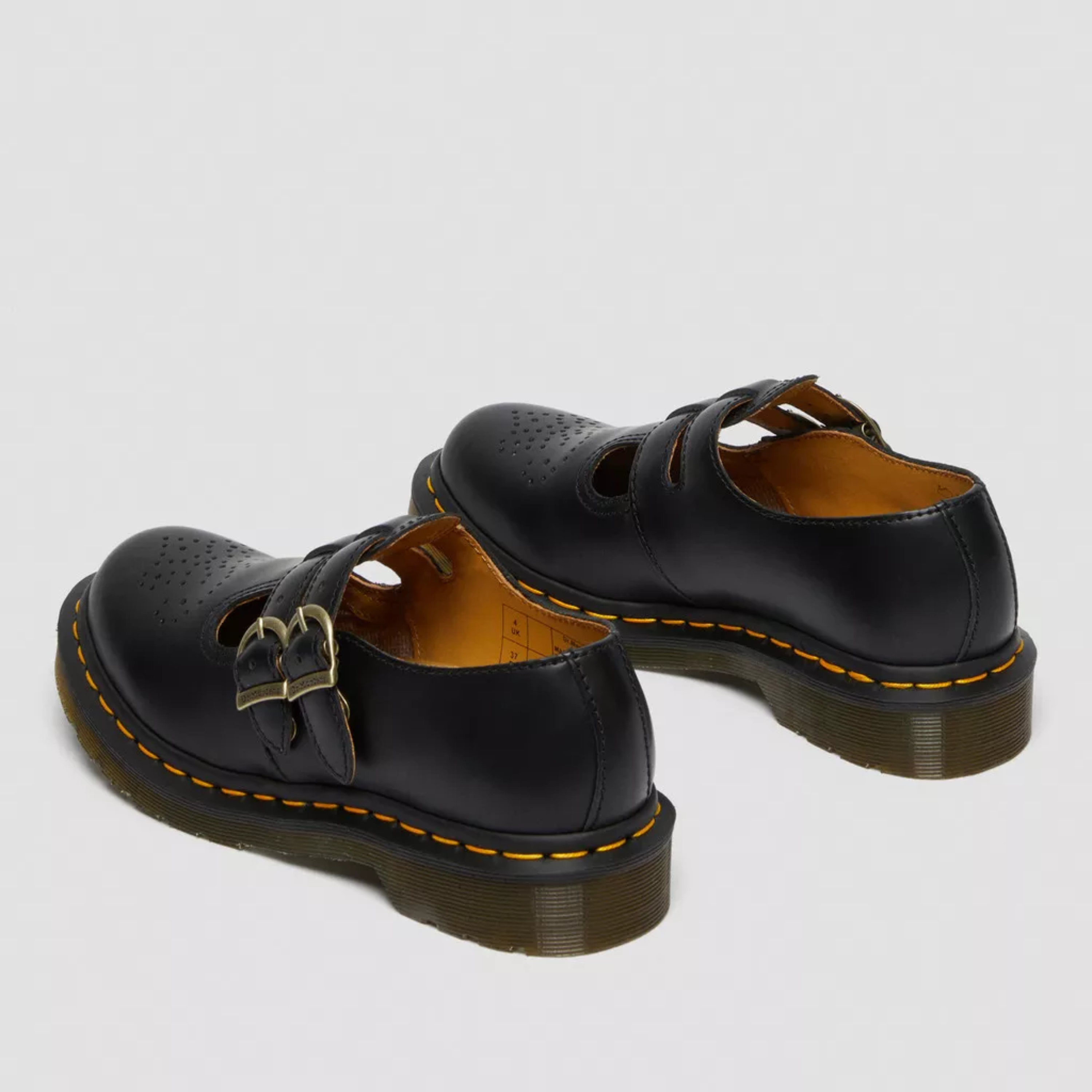 Black double buckle leather mary jane shoes with chunky sole