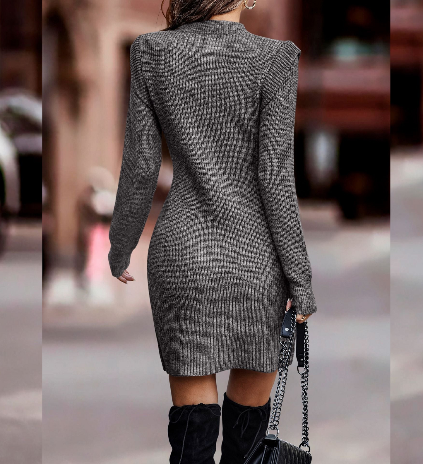 Dames Mini Sweaterjurk Getailleerd Lange Mouwen Chique