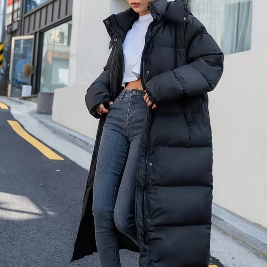 Puffer Winterjas met Capuchon en Rits voor Dames Lang Model