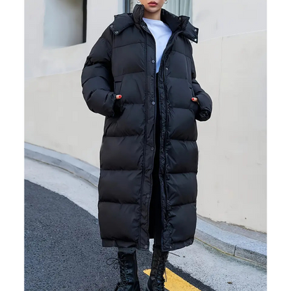 Puffer Winterjas met Capuchon en Rits voor Dames Lang Model