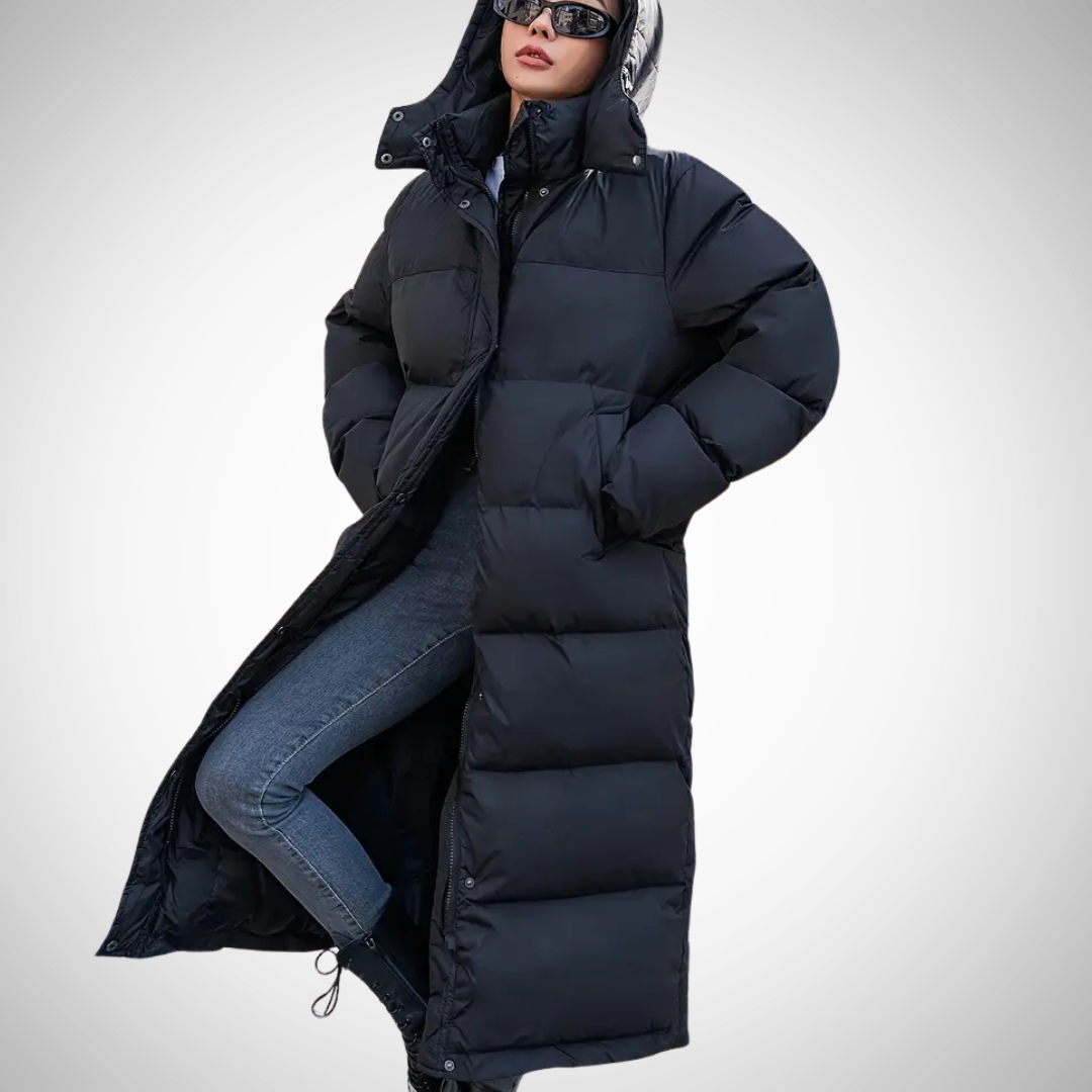 Puffer Winterjas met Capuchon en Rits voor Dames Lang Model