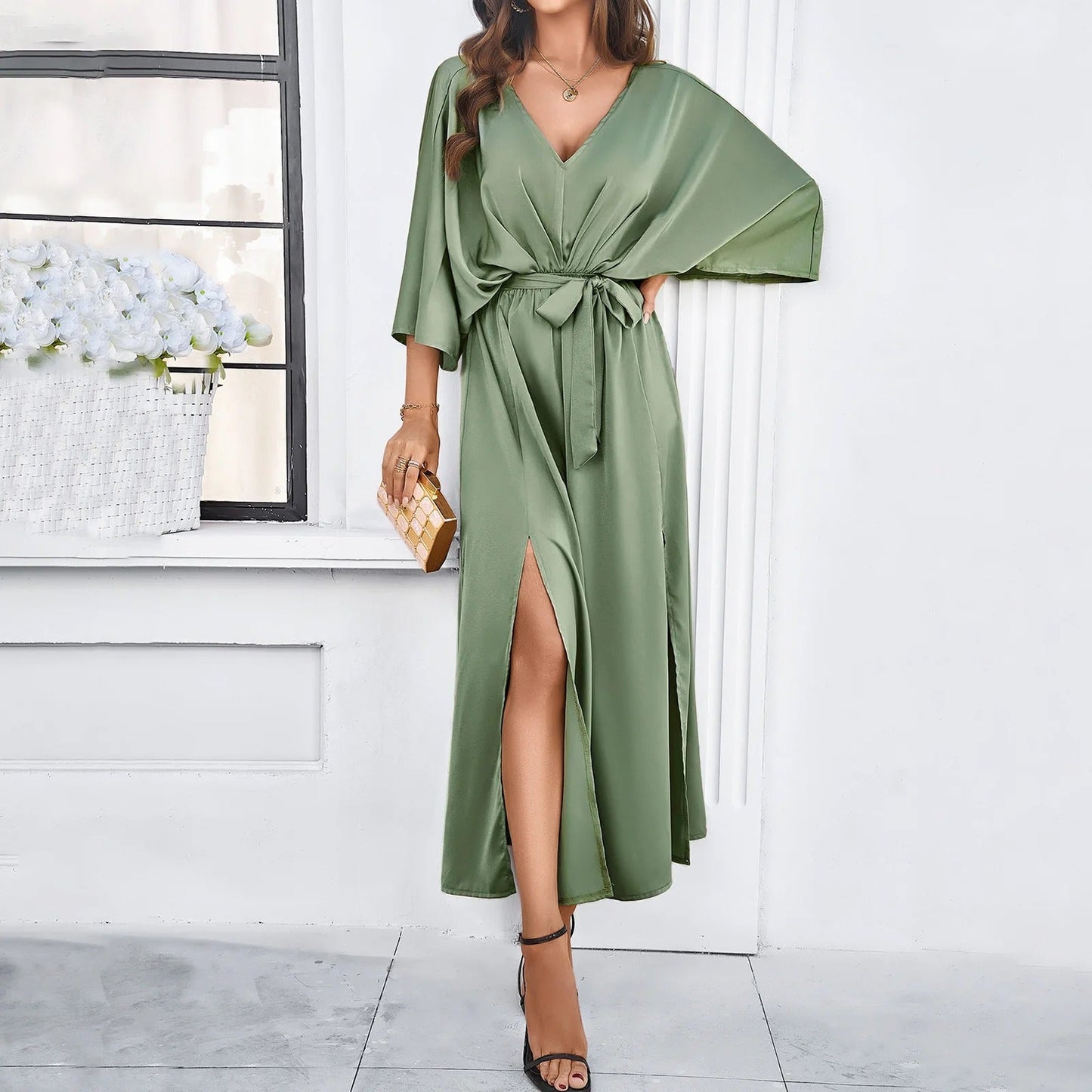 Ghislaine - Elegante V-hals midi jurk