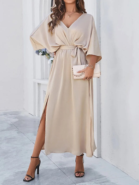 Ghislaine - Elegante V-hals midi jurk