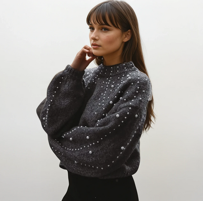 Gebreide Trui met Parels en Ballonmouwen voor Dames