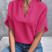 Women's Elegant Blouse with V-Neck and Short Sleeves