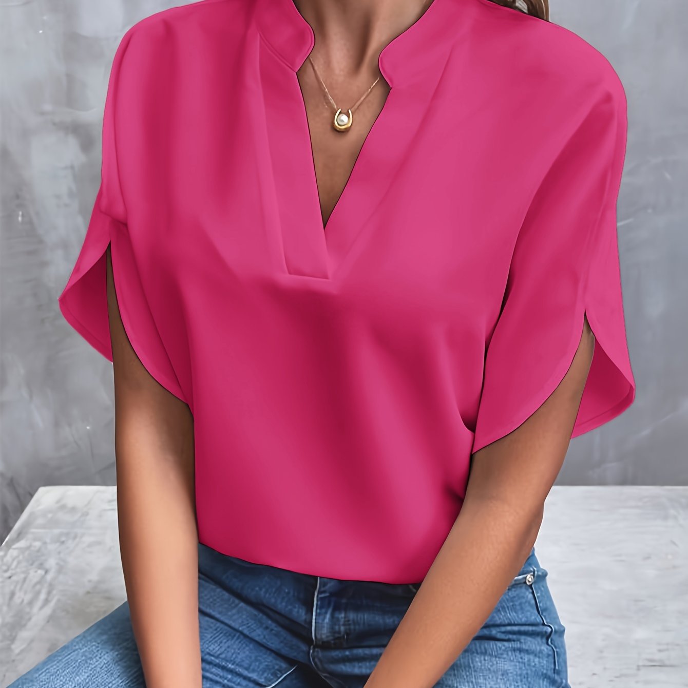 Dames Elegante Blouse met V-Hals en Korte Mouwen