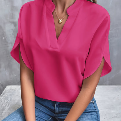 Dames Elegante Blouse met V-Hals en Korte Mouwen