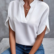 Women's Elegant Blouse with V-Neck and Short Sleeves