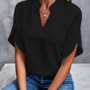 Women's Elegant Blouse with V-Neck and Short Sleeves