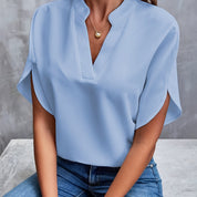 Women's Elegant Blouse with V-Neck and Short Sleeves