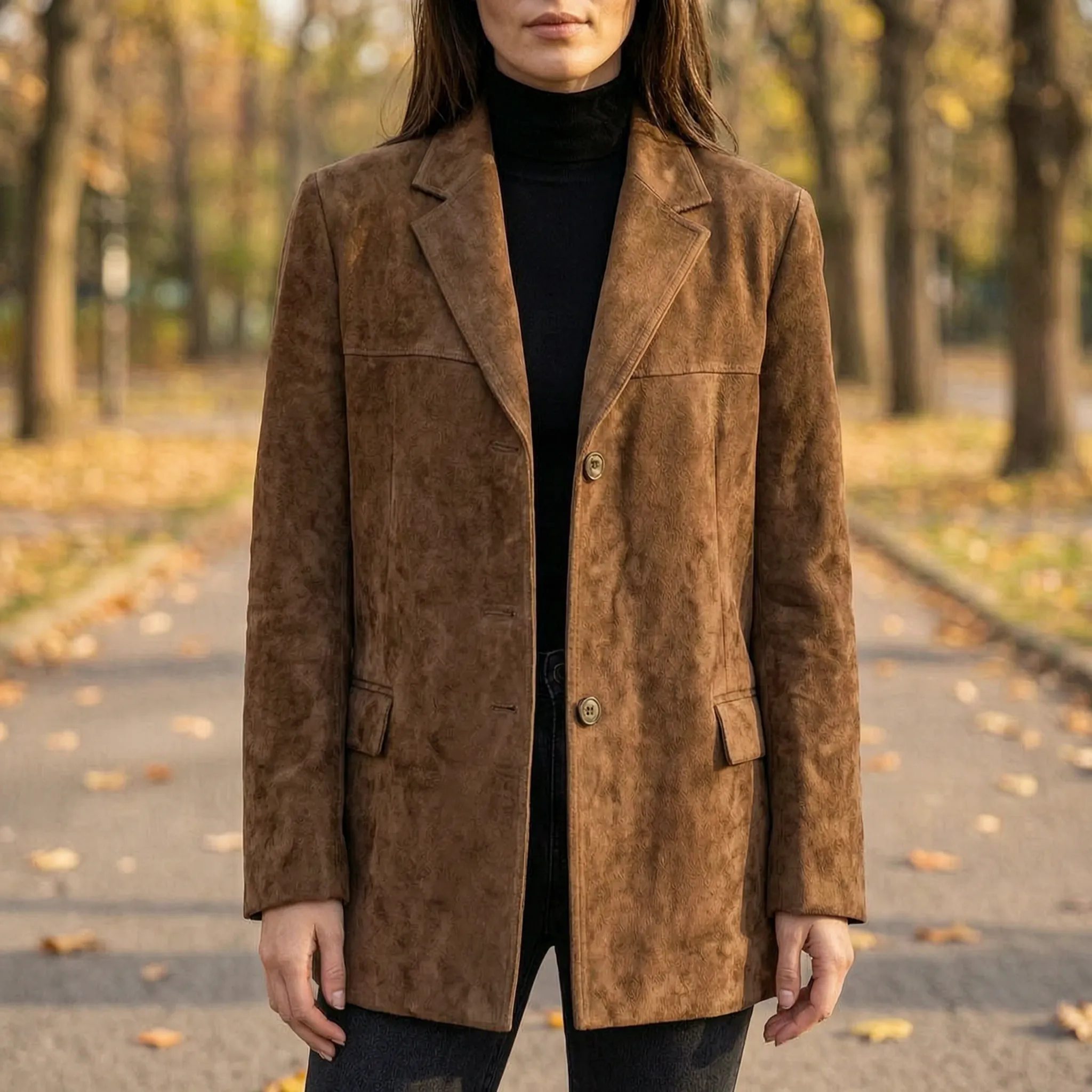 VelvoraClassic-Cut Suede-Effect Jacket