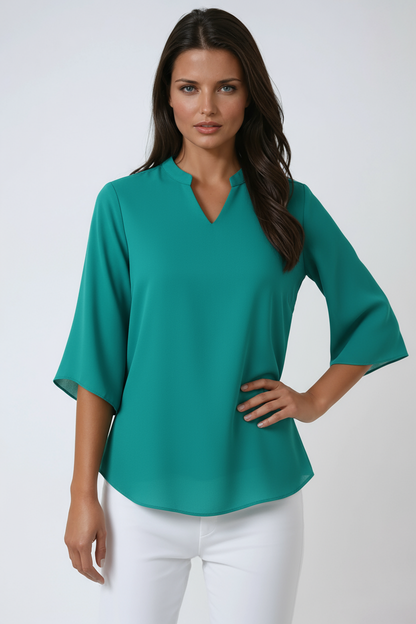 Luchtige Losvallende Blouse Dames met Splitnek en Driekwartmouwen