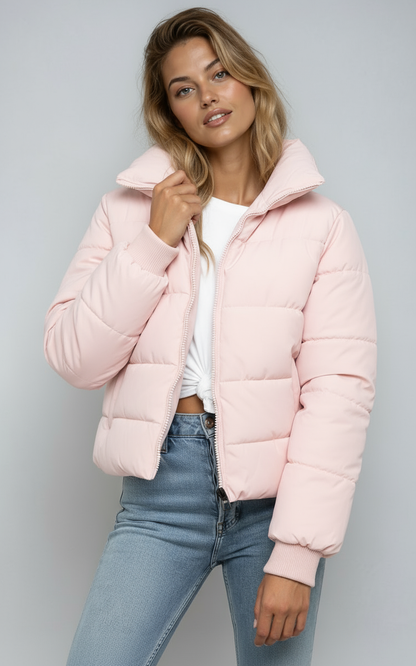 Winter Gewatteerde Puffer Jas Kort met Rits en Zakken voor Dames