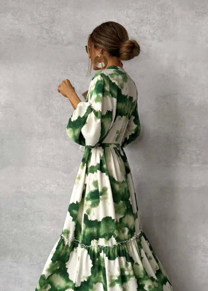 Farah - Maxi Dress with Long Sleeves and Pattern