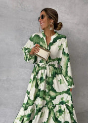 Farah - Maxi Dress with Long Sleeves and Pattern
