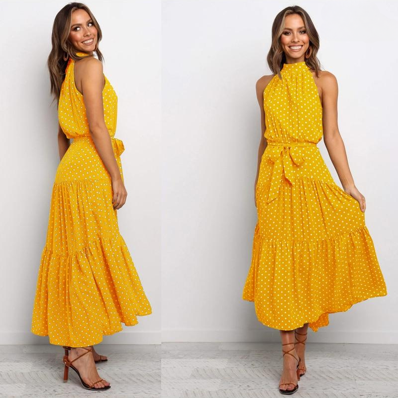 Zomerse Midi Jurk Met Halternek En Losse Pasvorm Voor Dames