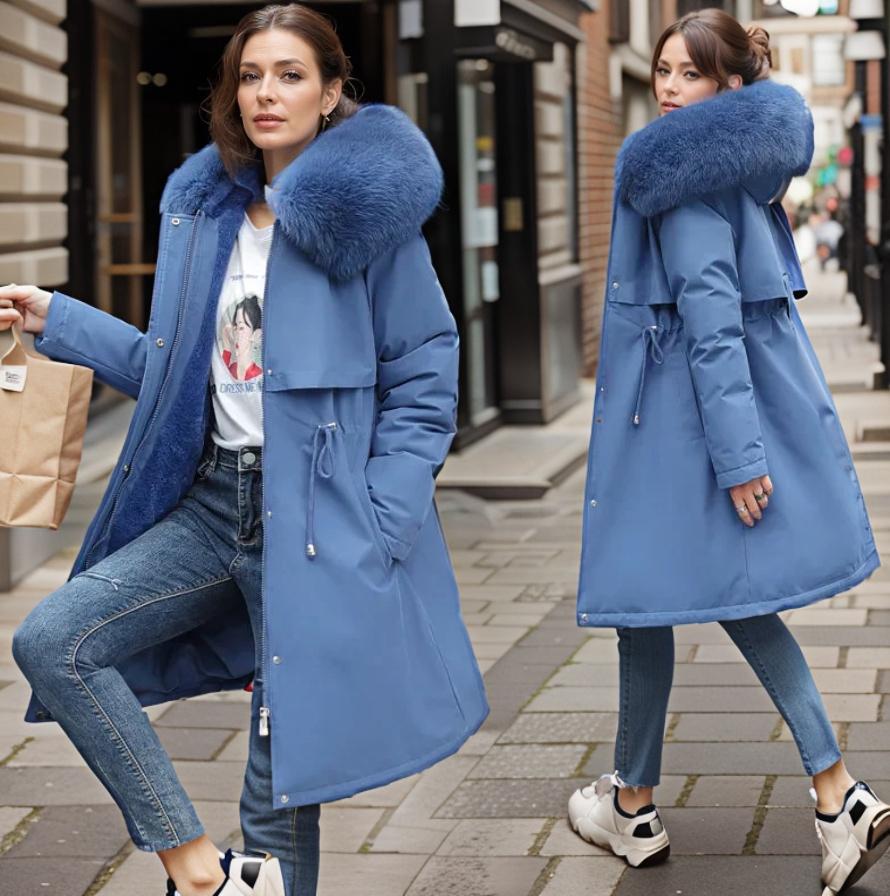 Dames Puffer Winter Jas met Dikke Kraag en Trekkoord Taille