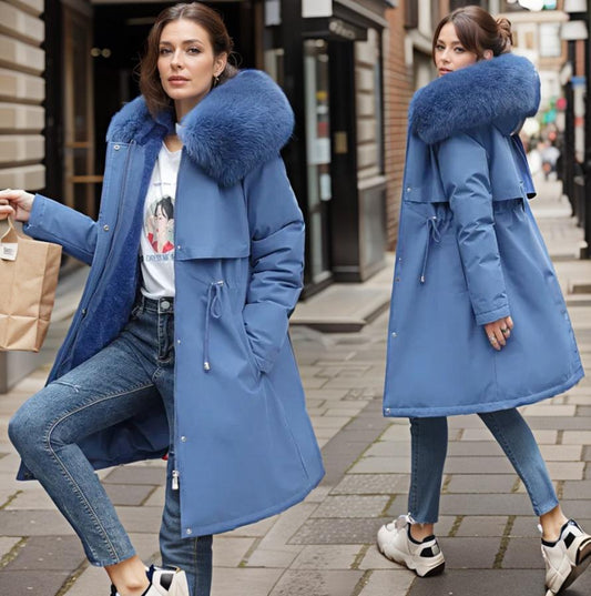 Dames Puffer Winter Jas met Dikke Kraag en Trekkoord Taille