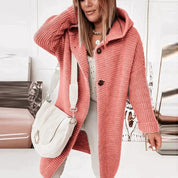 Manteau d'hiver midi pour femmes avec capuche et fermeture à boutons