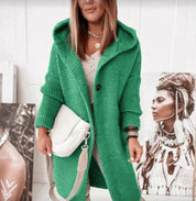 Manteau d'hiver midi pour femmes avec capuche et fermeture à boutons