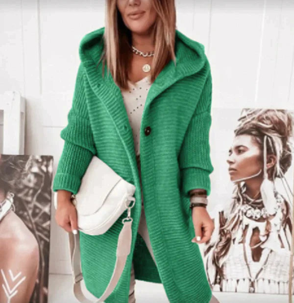 Manteau d'hiver midi pour femmes avec capuche et fermeture à boutons