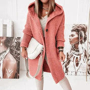 Manteau d'hiver midi pour femmes avec capuche et fermeture à boutons