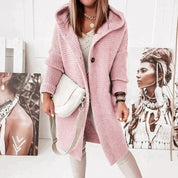 Manteau d'hiver midi pour femmes avec capuche et fermeture à boutons
