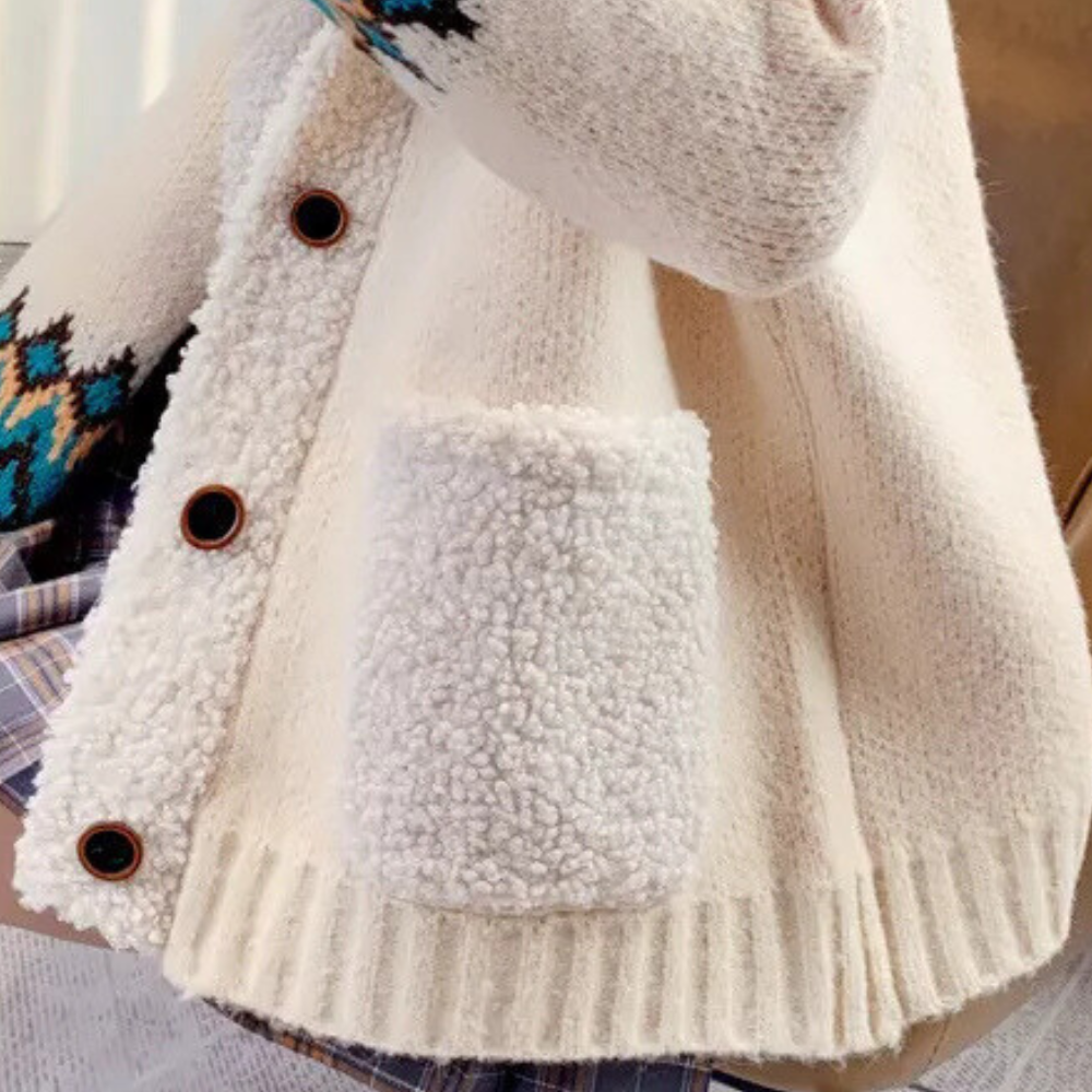 Knitted Winter Vest with Buttons Fleece Collar and Pockets for Women