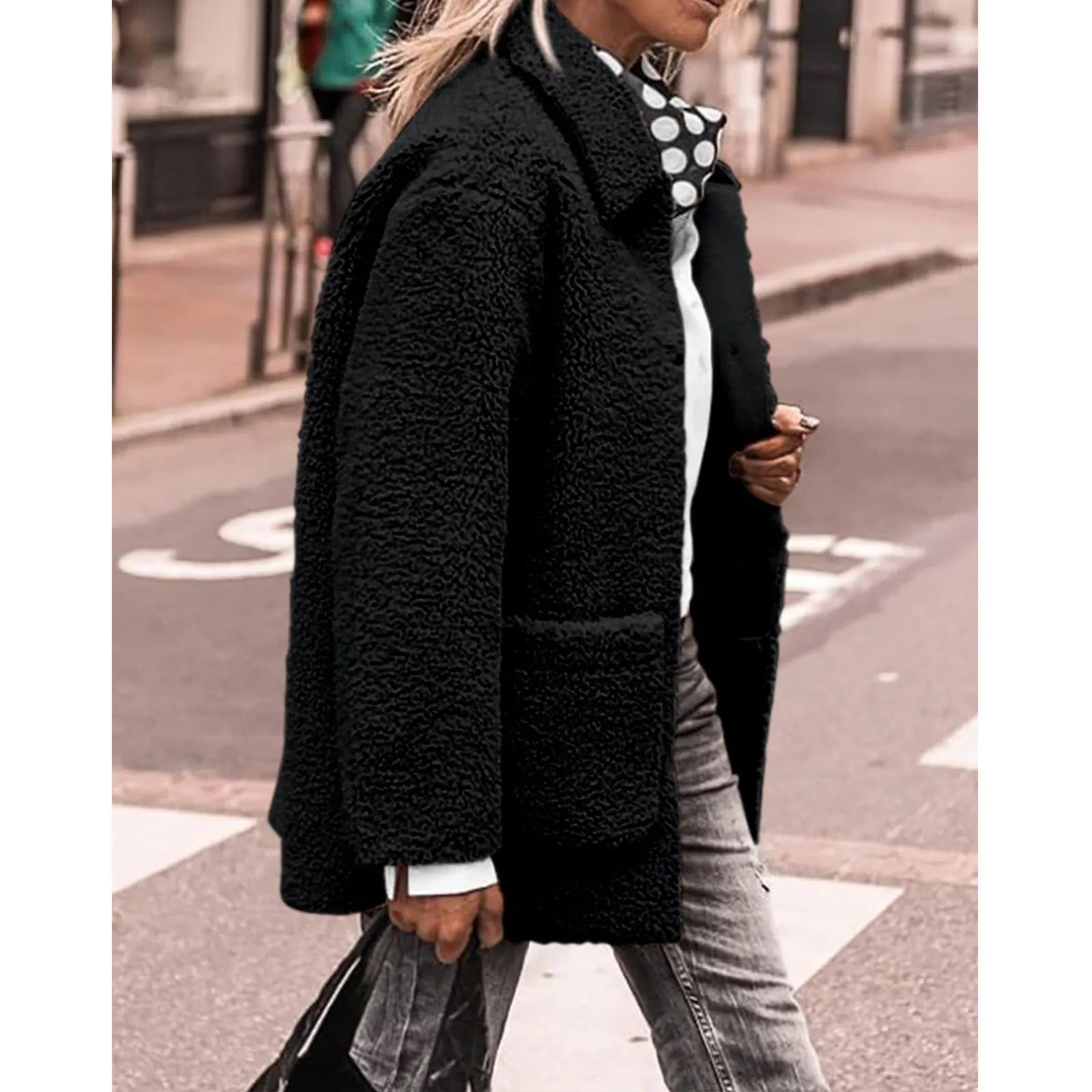 Teddy Winterjas Dames Warm met Knoopsluiting en Grote Zakken