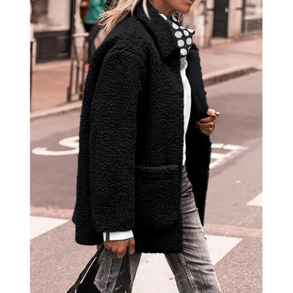 Teddy Winterjas Dames Warm met Knoopsluiting en Grote Zakken