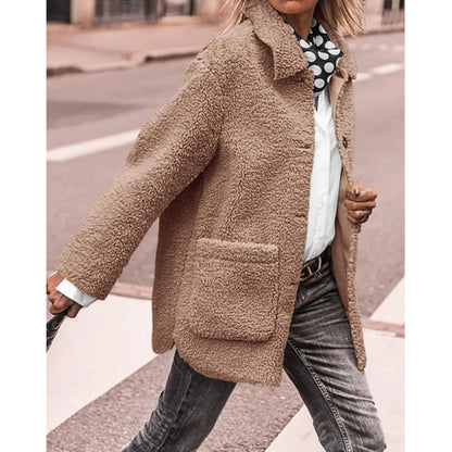 Teddy Winterjas Dames Warm met Knoopsluiting en Grote Zakken