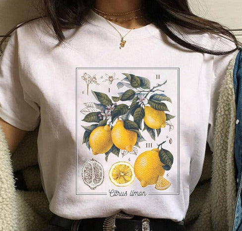 T-shirt Sorrento citron pour femmes avec imprimé et coupe confortable