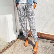 Lightweight Jogger Pants with Leopard Print and Pockets