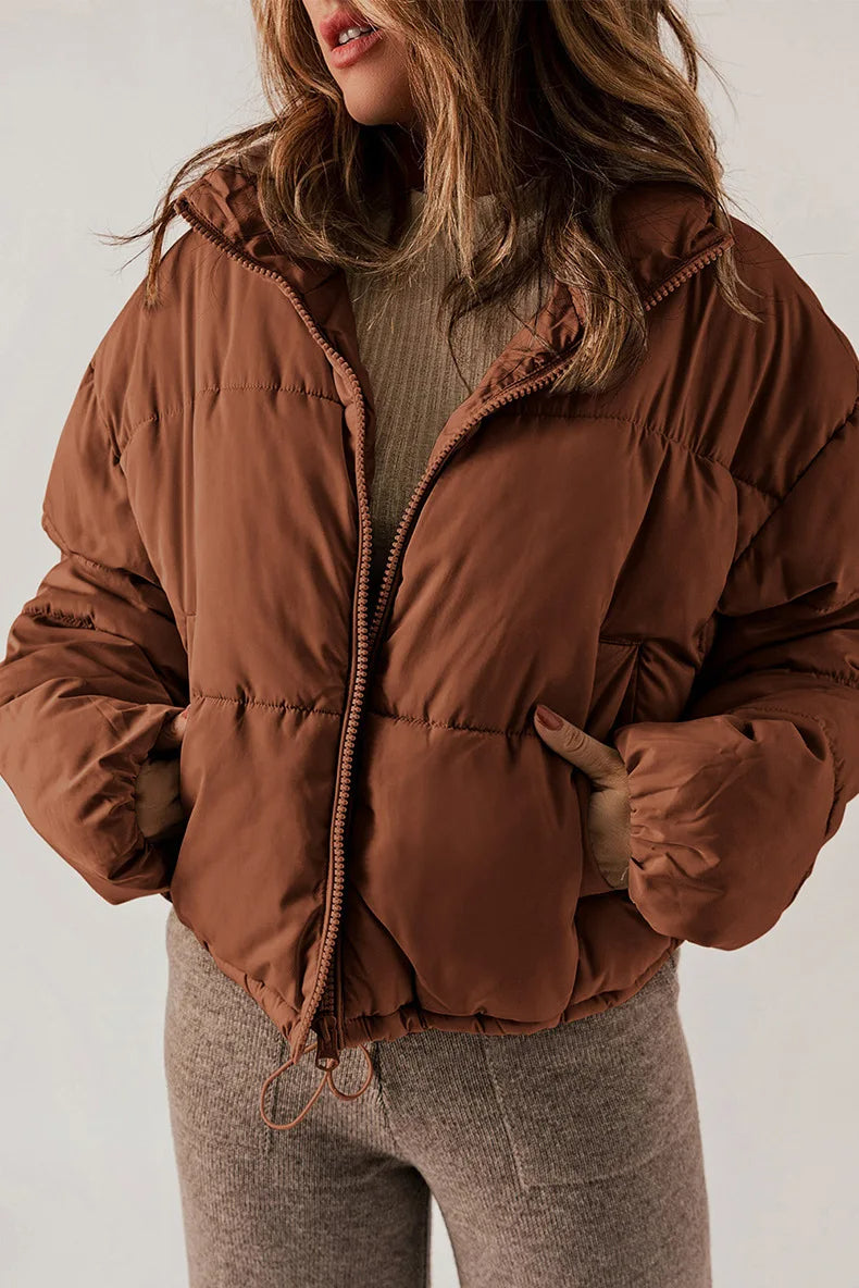 Women's Short Warm Puffer Jacket with Hood