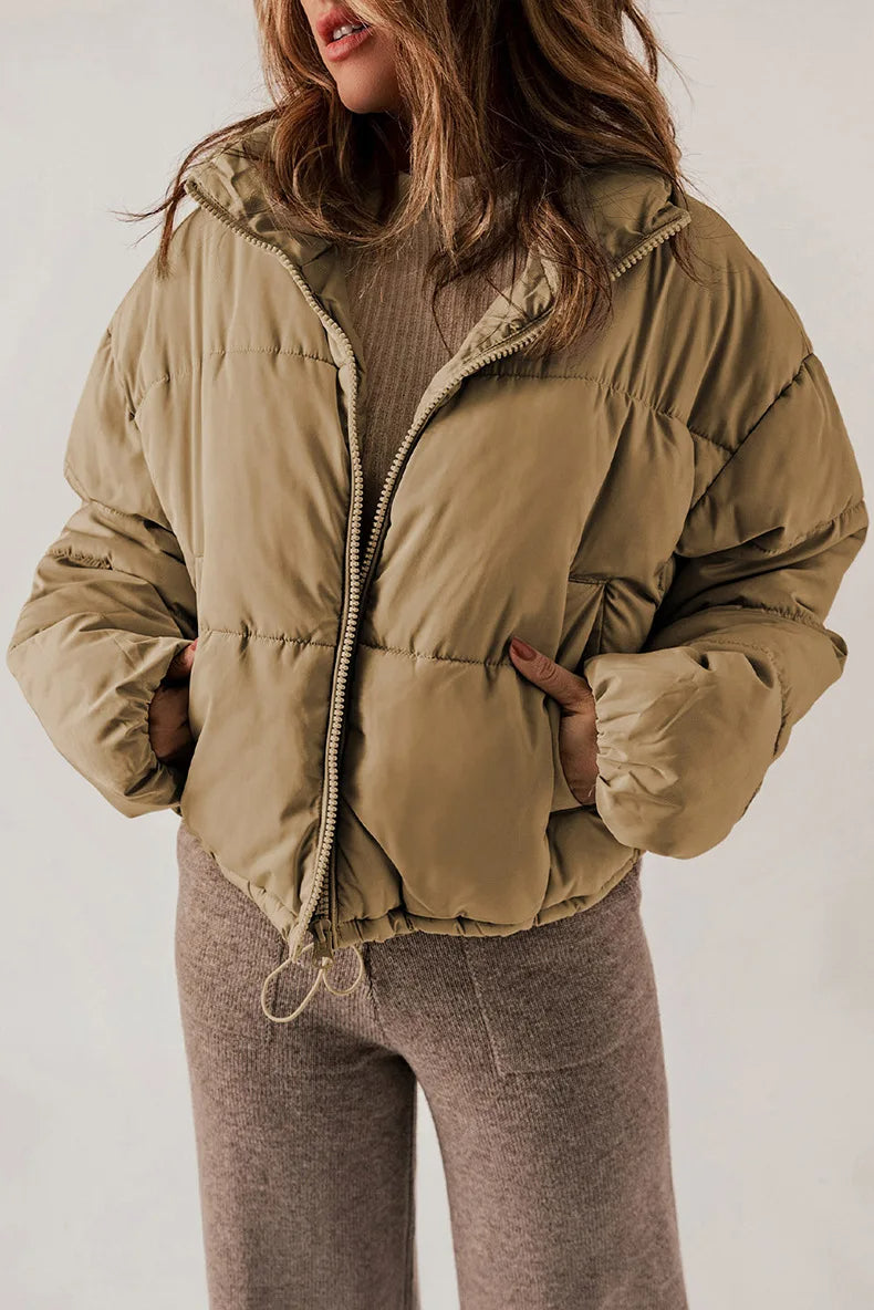 Women's Short Warm Puffer Jacket with Hood