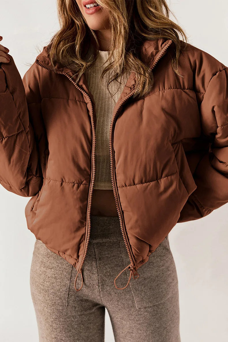 Women's Short Warm Puffer Jacket with Hood