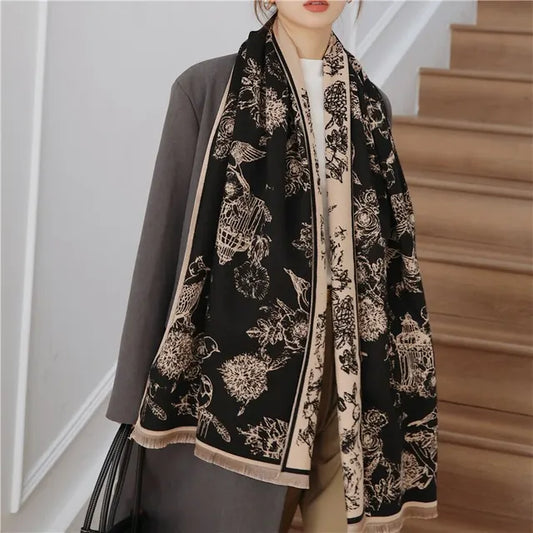 Luxe Zachte Dames Dubbelzijdige Pashmina Sjaal Met Bloemenprint